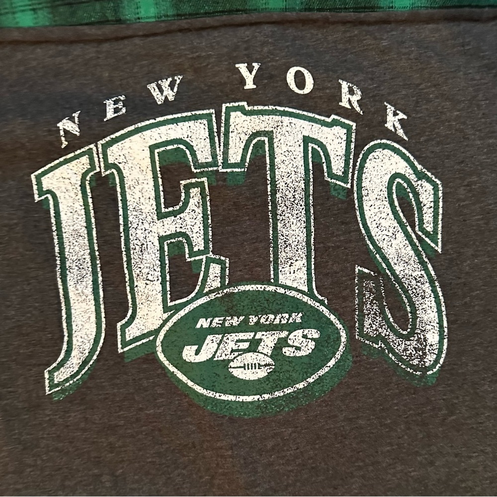OOAK Upcycled Reworked New York Jets Plaid Flannel Shirt Button Up L Green Black - Picture 4 of 8